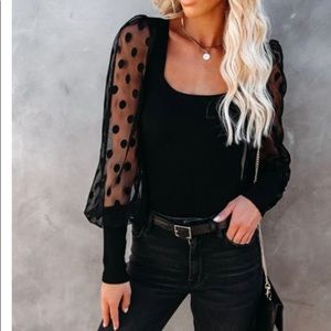 Black Polka dot sheer long sleeve